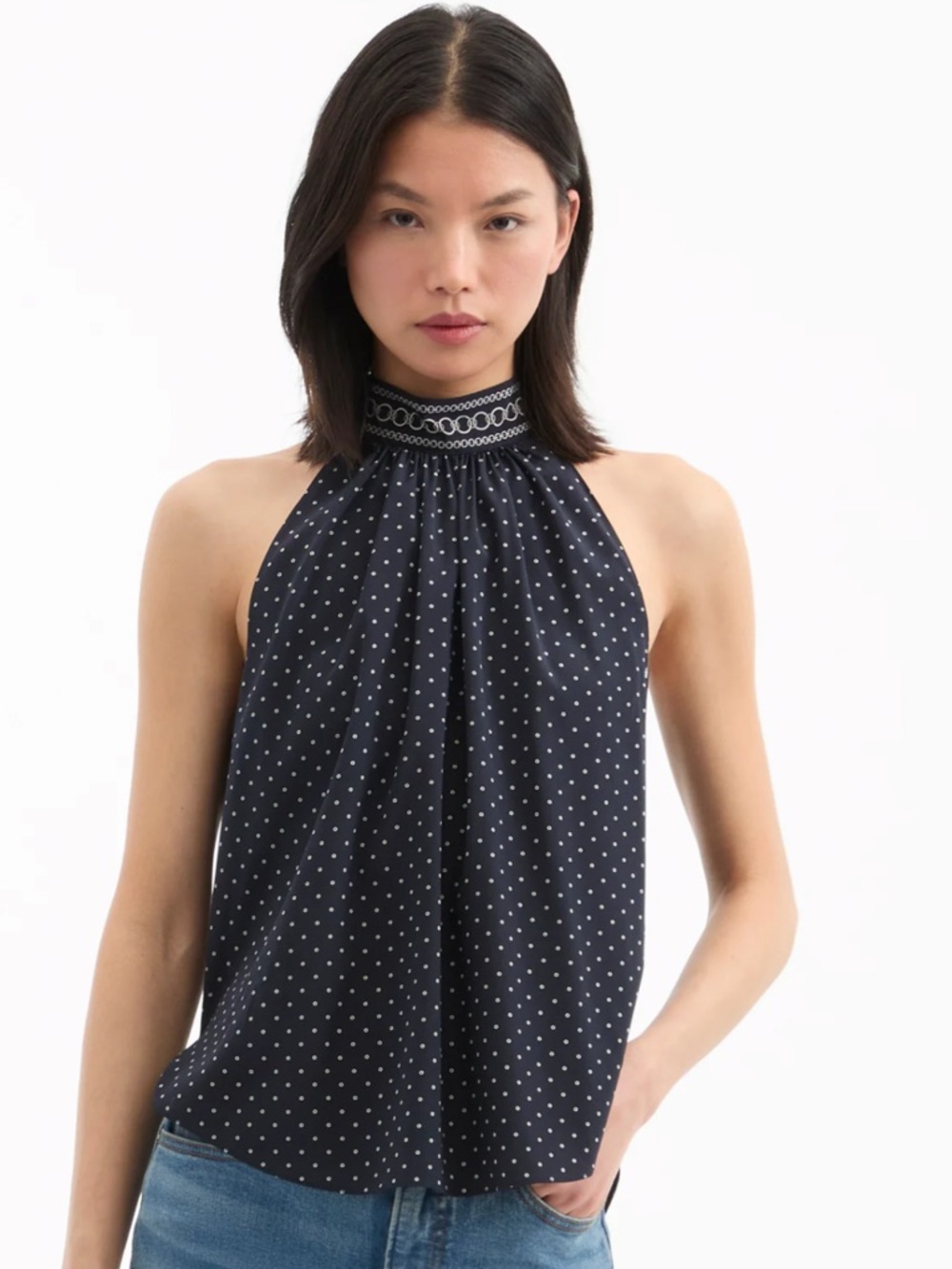 Veronica Beard Navy with White Polka Dot Halter Camisole NWOT sz 8